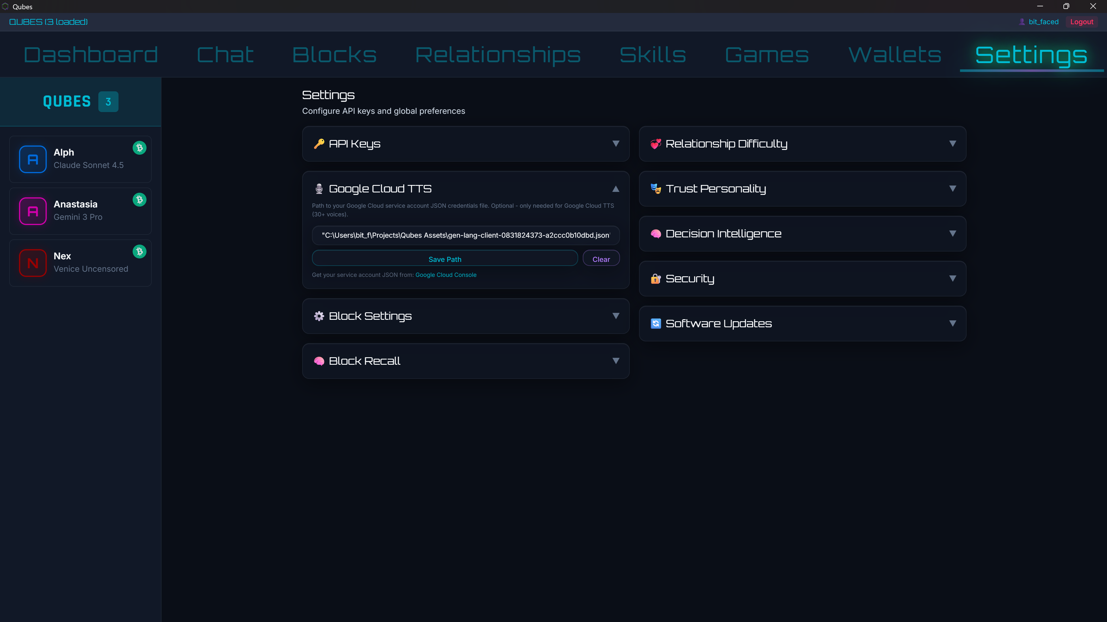 Google Cloud TTS Settings Panel